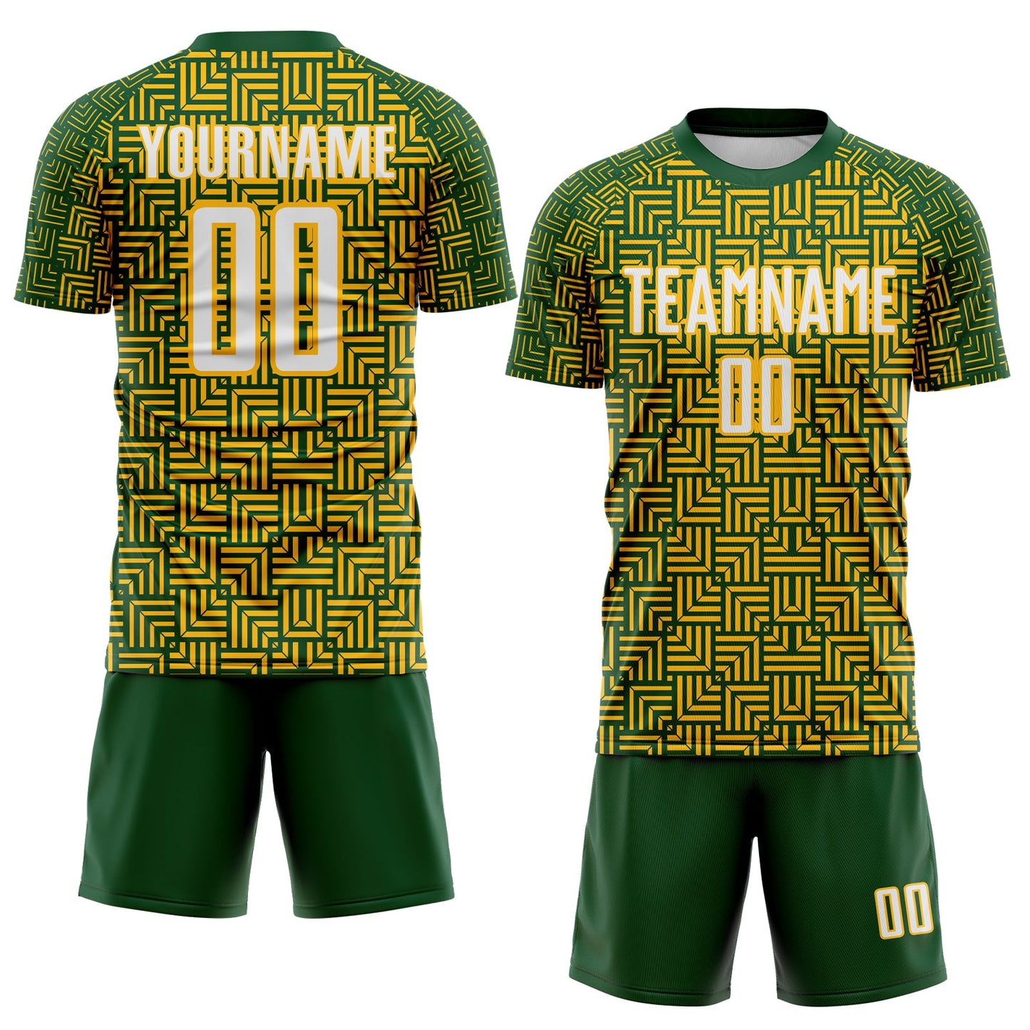 Custom Green White-Gold Geometric Maze Interlocking Square Sports Sublimation Soccer Uniform Jersey view 2