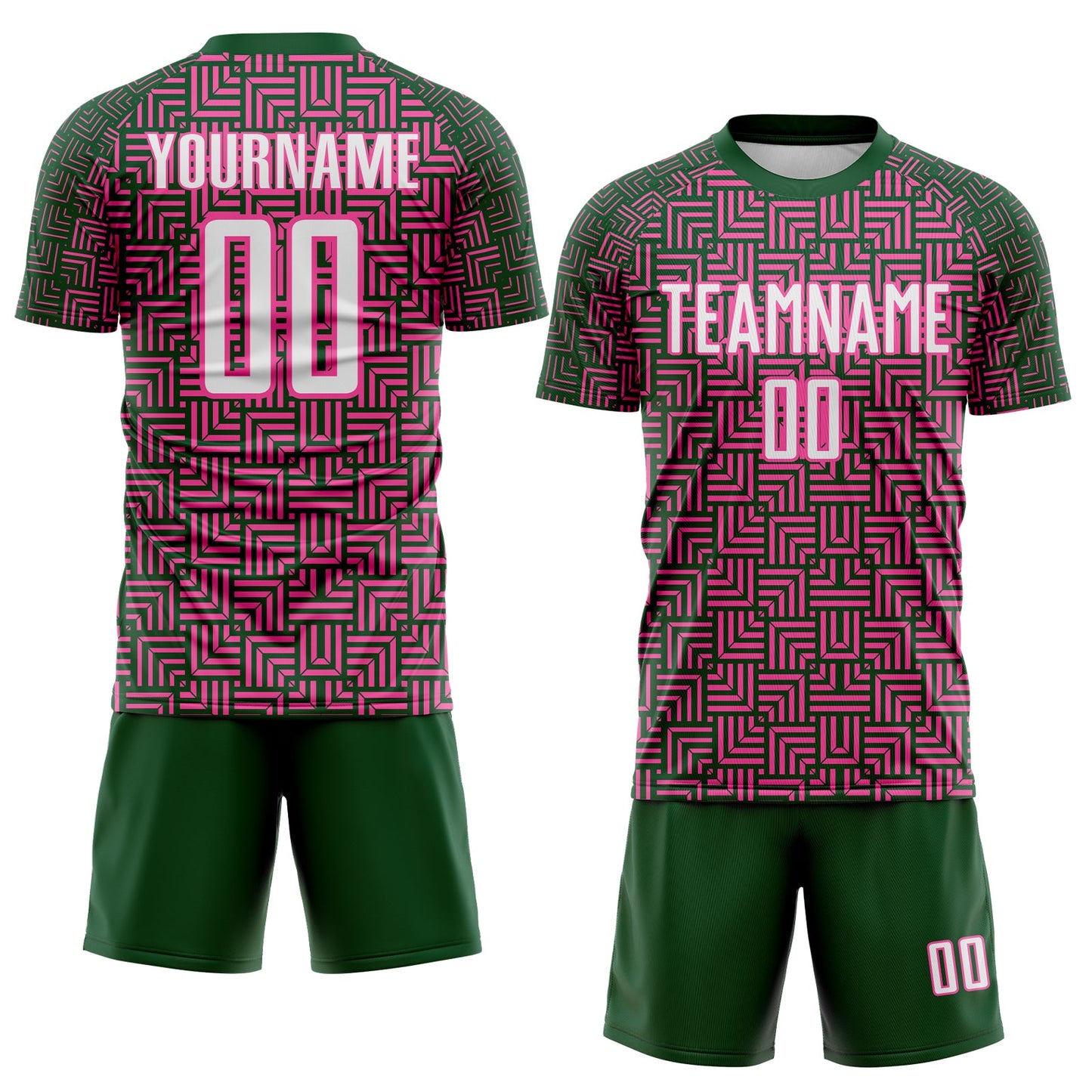 Custom Green White-Pink Geometric Maze Interlocking Square Sports Sublimation Soccer Uniform Jersey view 2