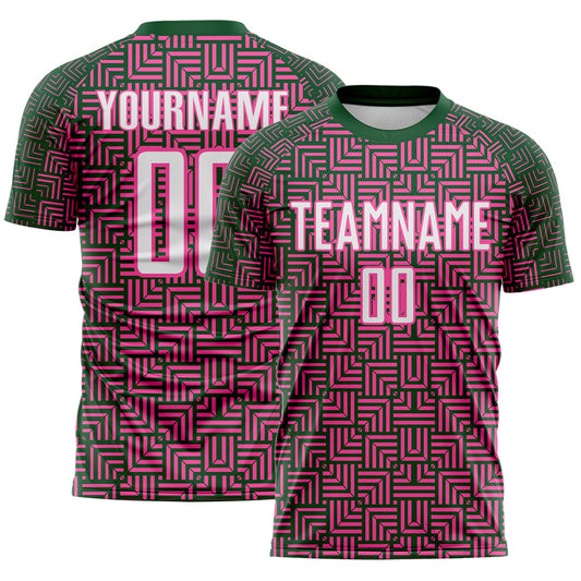 Custom Green White-Pink Geometric Maze Interlocking Square Sports Sublimation Soccer Uniform Jersey - Main View