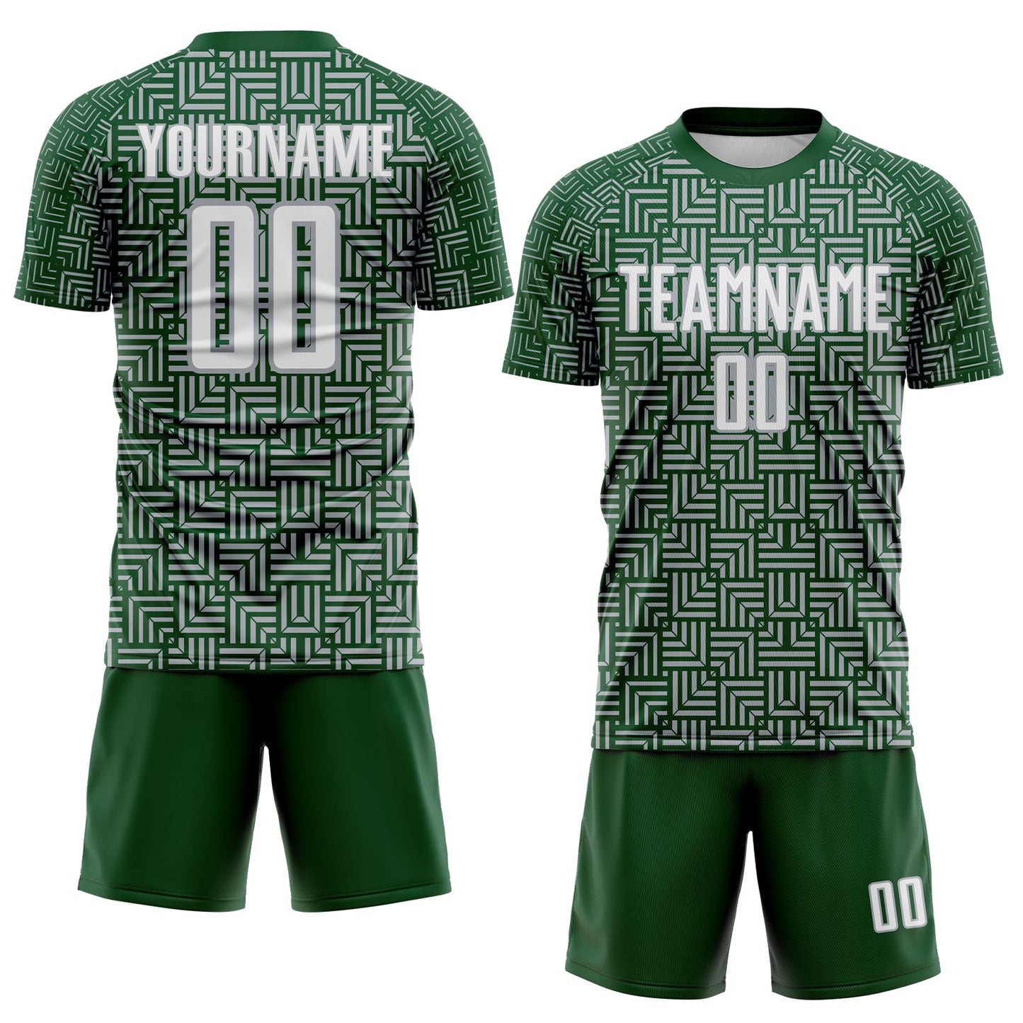 Custom Green White-Gray Geometric Maze Interlocking Square Sports Sublimation Soccer Uniform Jersey view 2