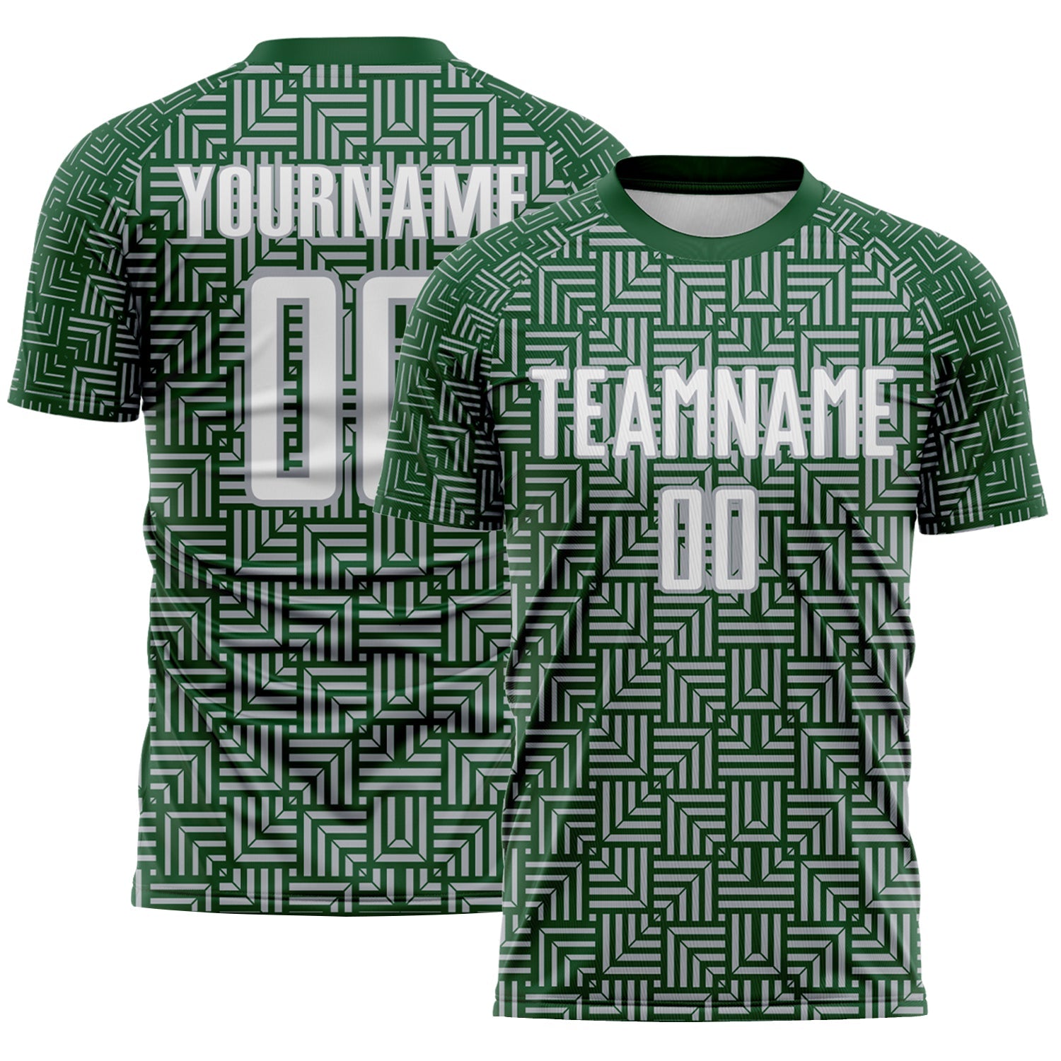 Custom Green White-Gray Geometric Maze Interlocking Square Sports Sublimation Soccer Uniform Jersey - Main View