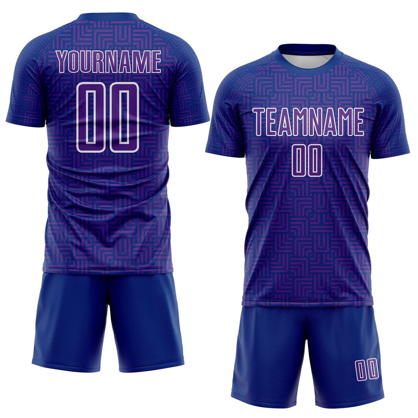 Custom Royal Purple-White Geometric Maze Interlocking Square Sports Sublimation Soccer Uniform Jersey view 2