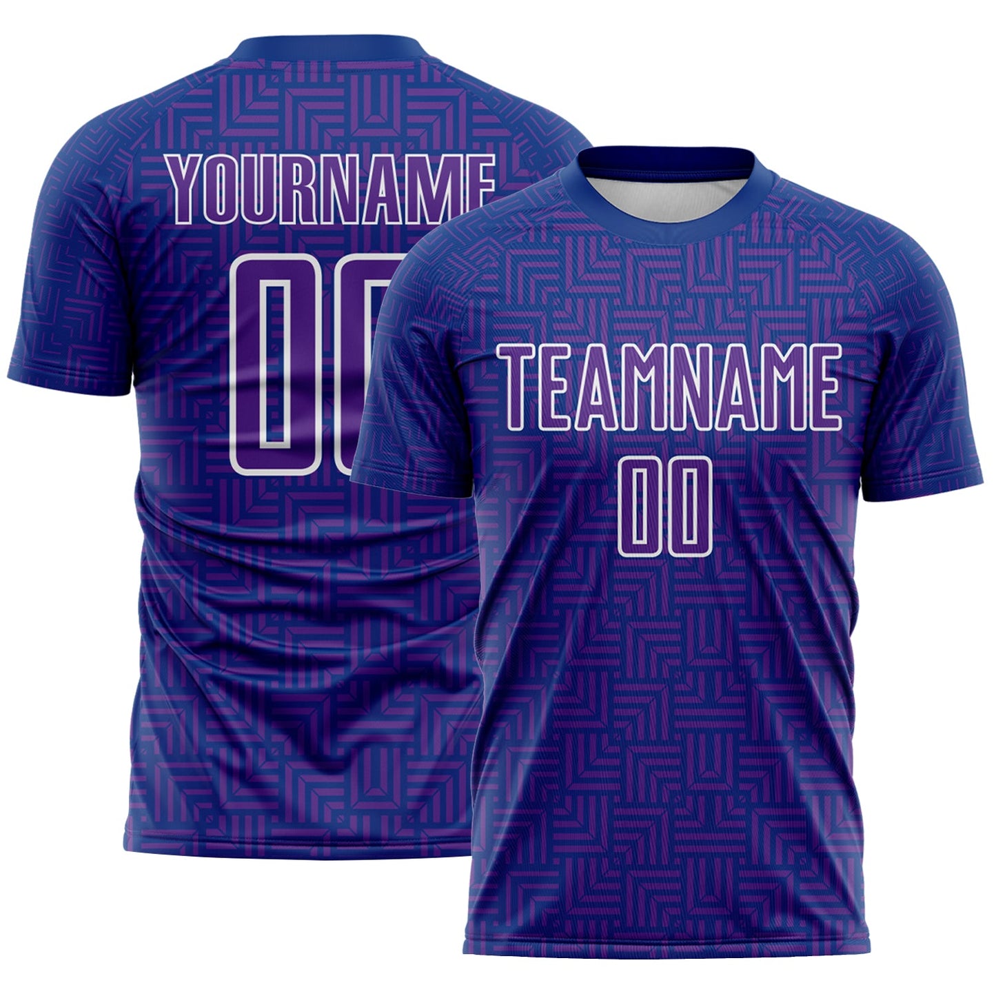 Custom Royal Purple-White Geometric Maze Interlocking Square Sports Sublimation Soccer Uniform Jersey - Main View