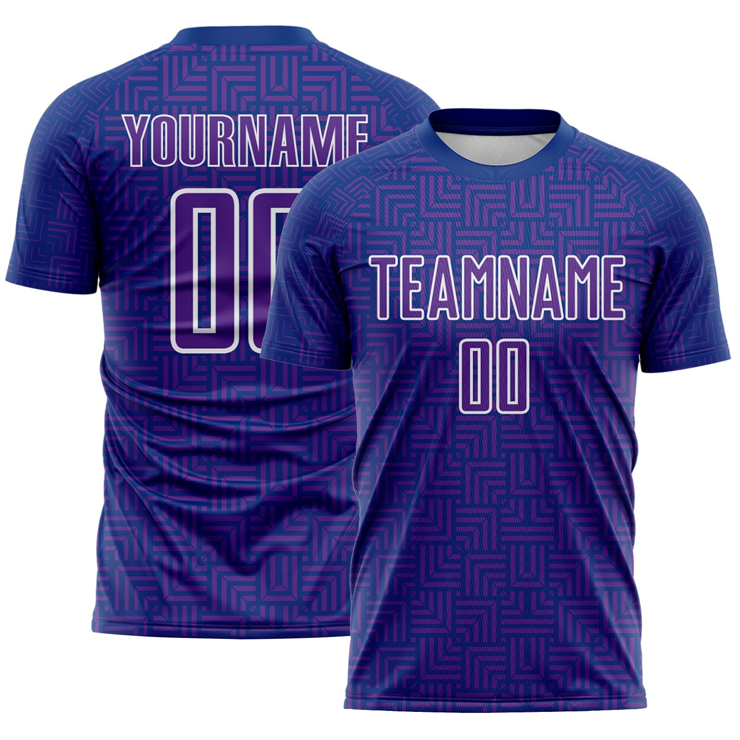 Custom Royal Purple-White Geometric Maze Interlocking Square Sports Sublimation Soccer Uniform Jersey - Main View
