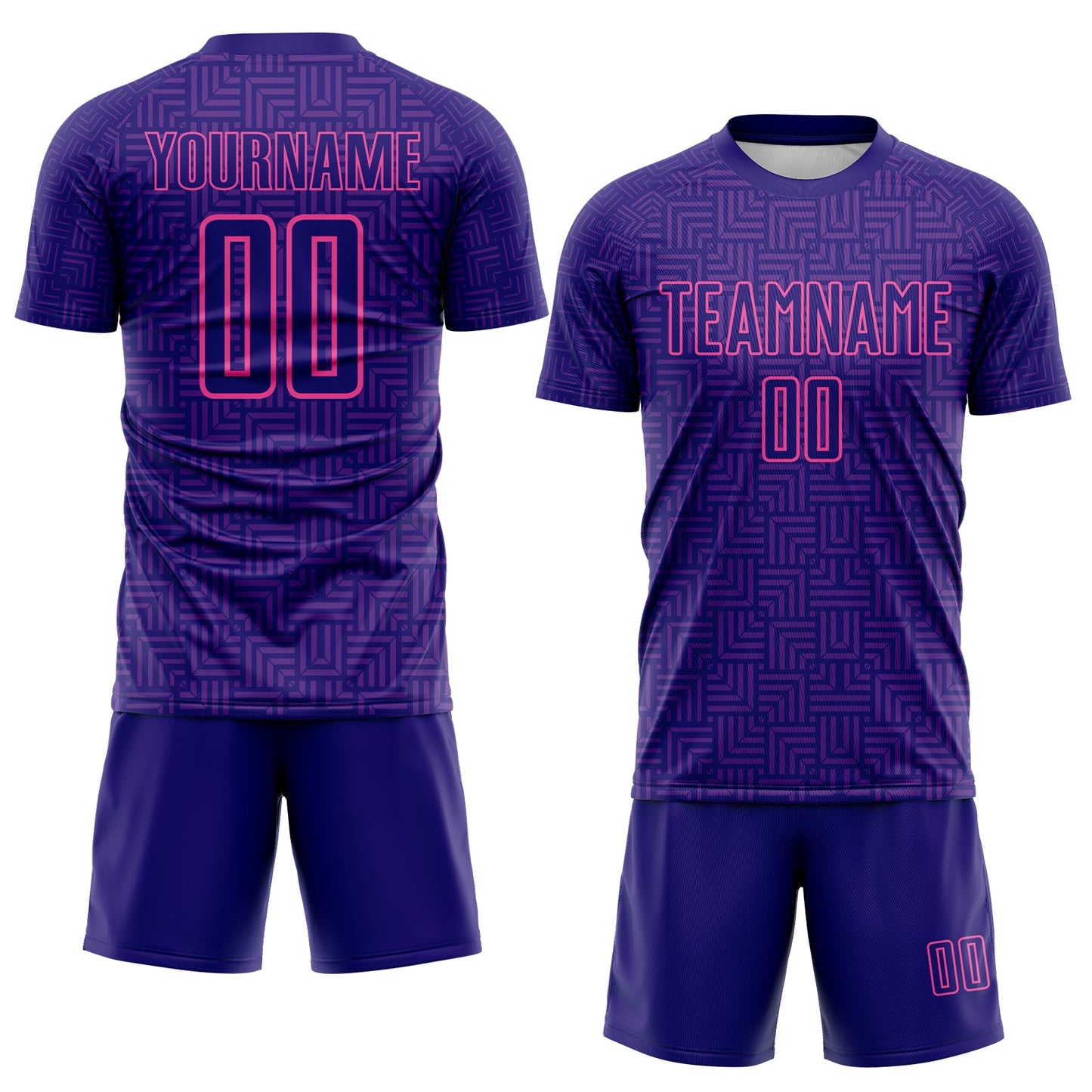 Custom Dark Purple Purple-Pink Geometric Maze Interlocking Square Sports Sublimation Soccer Uniform Jersey view 2
