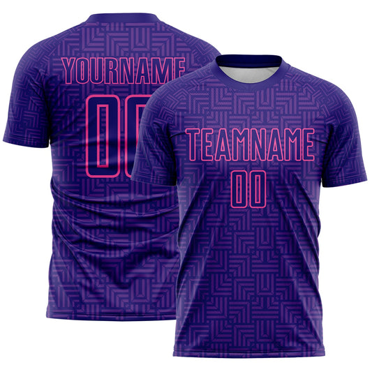 Custom Dark Purple Purple-Pink Geometric Maze Interlocking Square Sports Sublimation Soccer Uniform Jersey - Main View