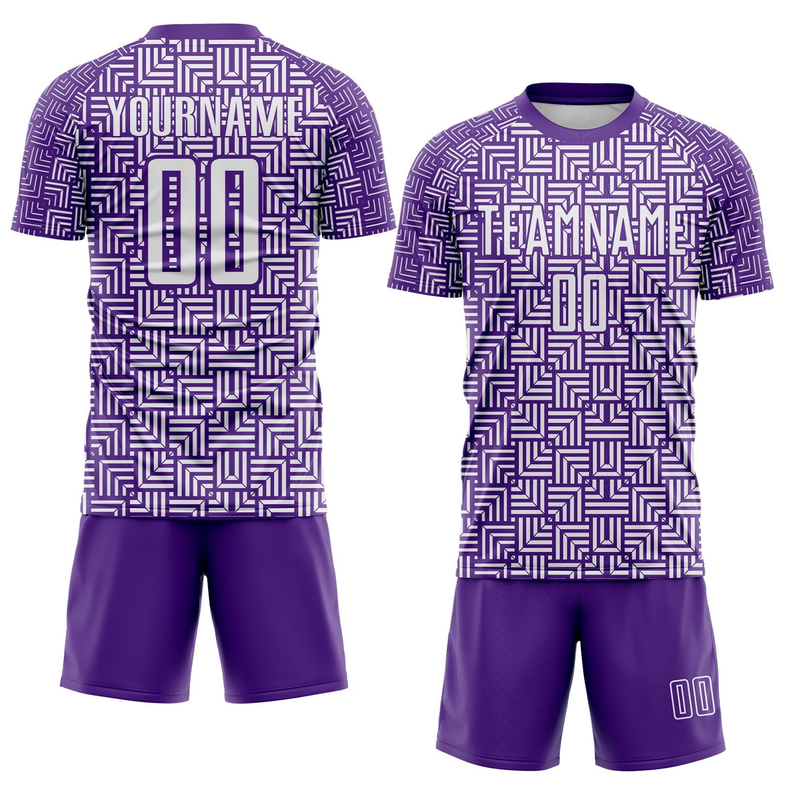 Custom Purple White Geometric Maze Interlocking Square Sports Sublimation Soccer Uniform Jersey view 2