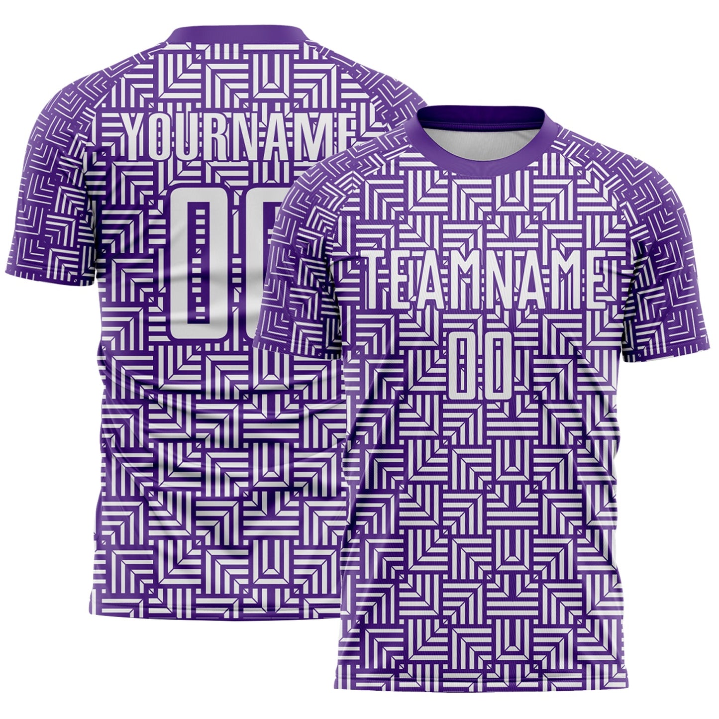 Custom Purple White Geometric Maze Interlocking Square Sports Sublimation Soccer Uniform Jersey - Main View