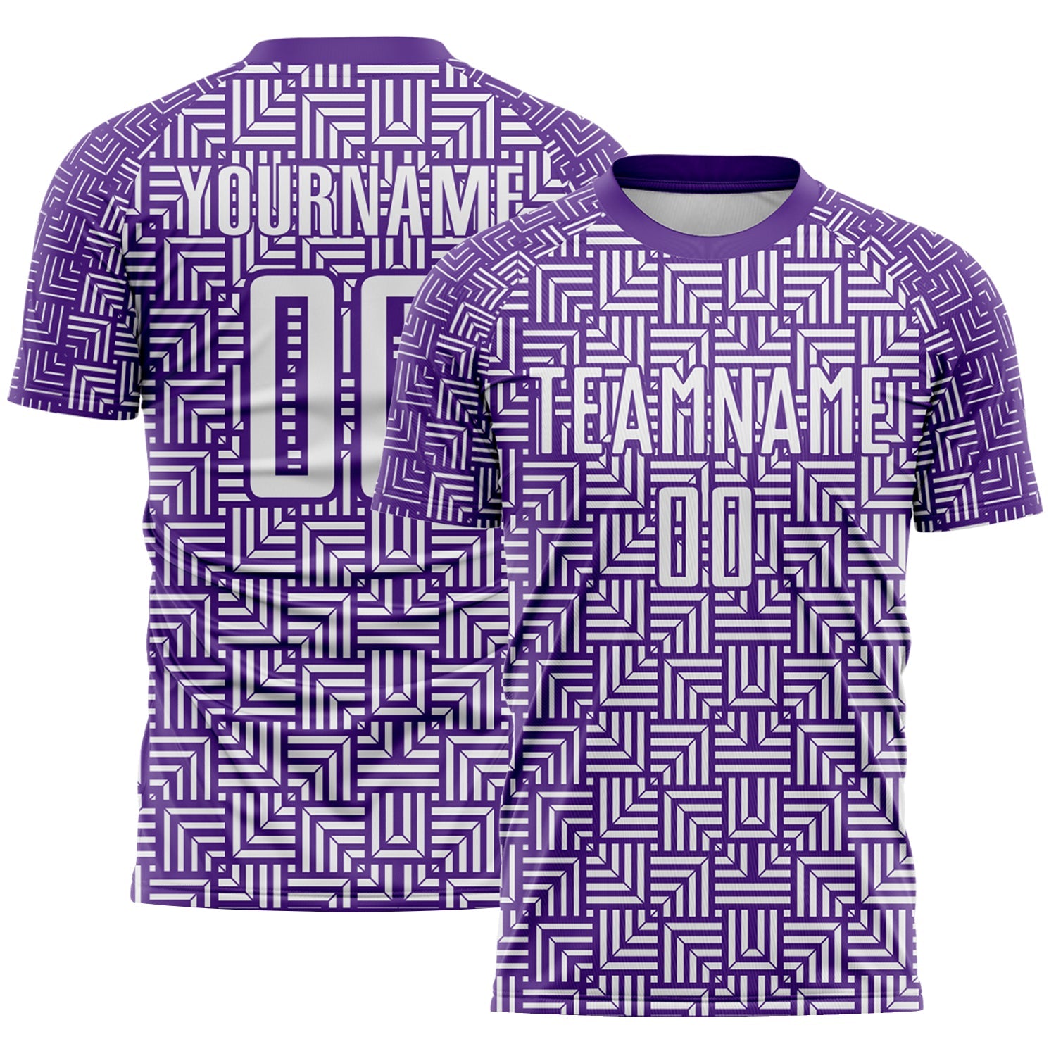 Custom Purple White Geometric Maze Interlocking Square Sports Sublimation Soccer Uniform Jersey - Main View
