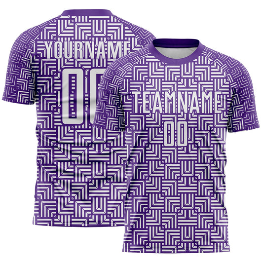 Custom Purple White Geometric Maze Interlocking Square Sports Sublimation Soccer Uniform Jersey - Main View