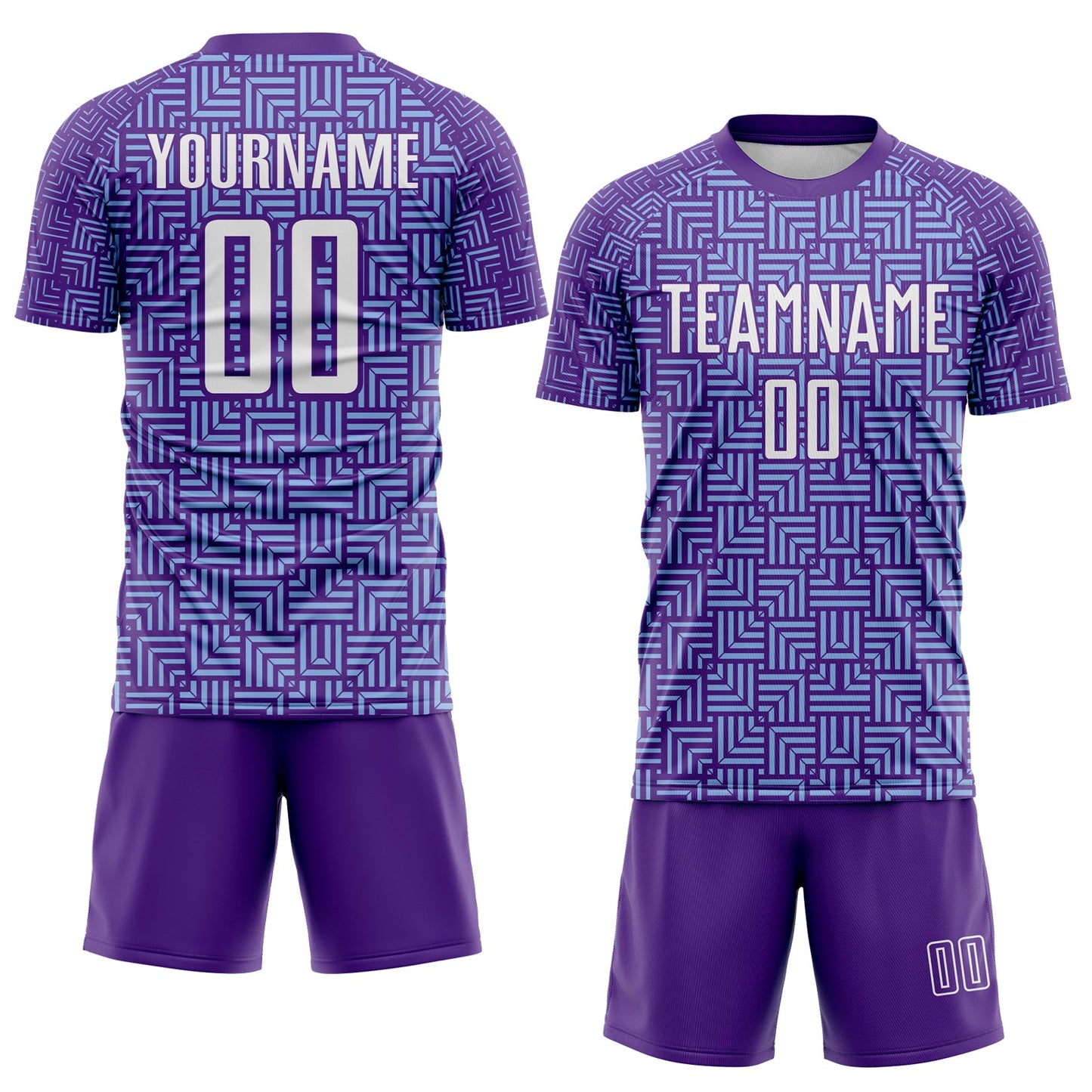 Custom Purple White-Light Blue Geometric Maze Interlocking Square Sports Sublimation Soccer Uniform Jersey view 2