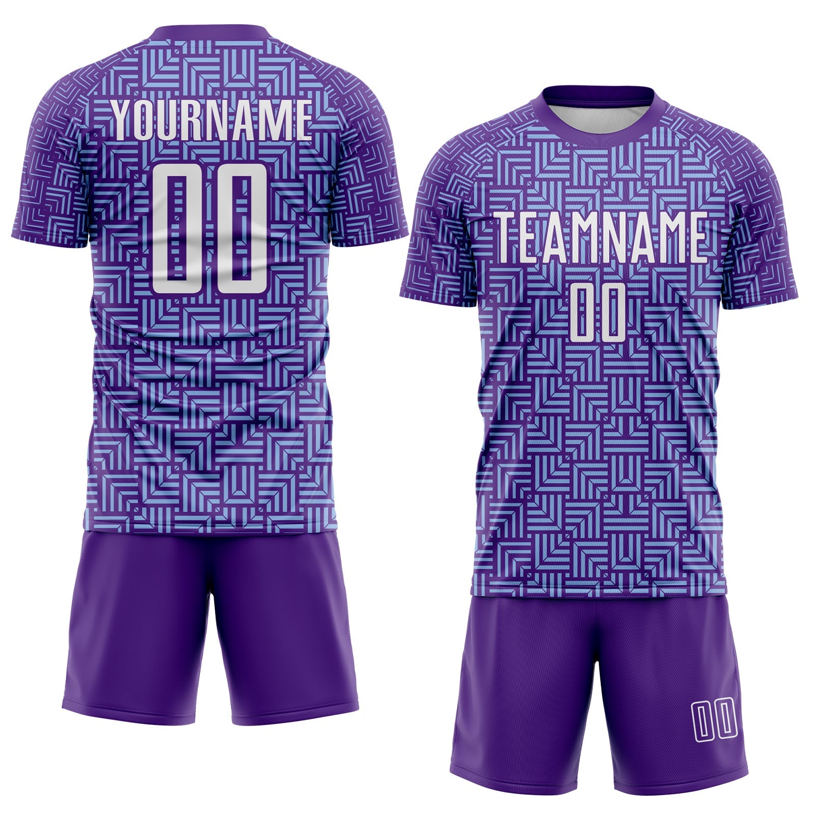 Custom Purple White-Light Blue Geometric Maze Interlocking Square Sports Sublimation Soccer Uniform Jersey view 2