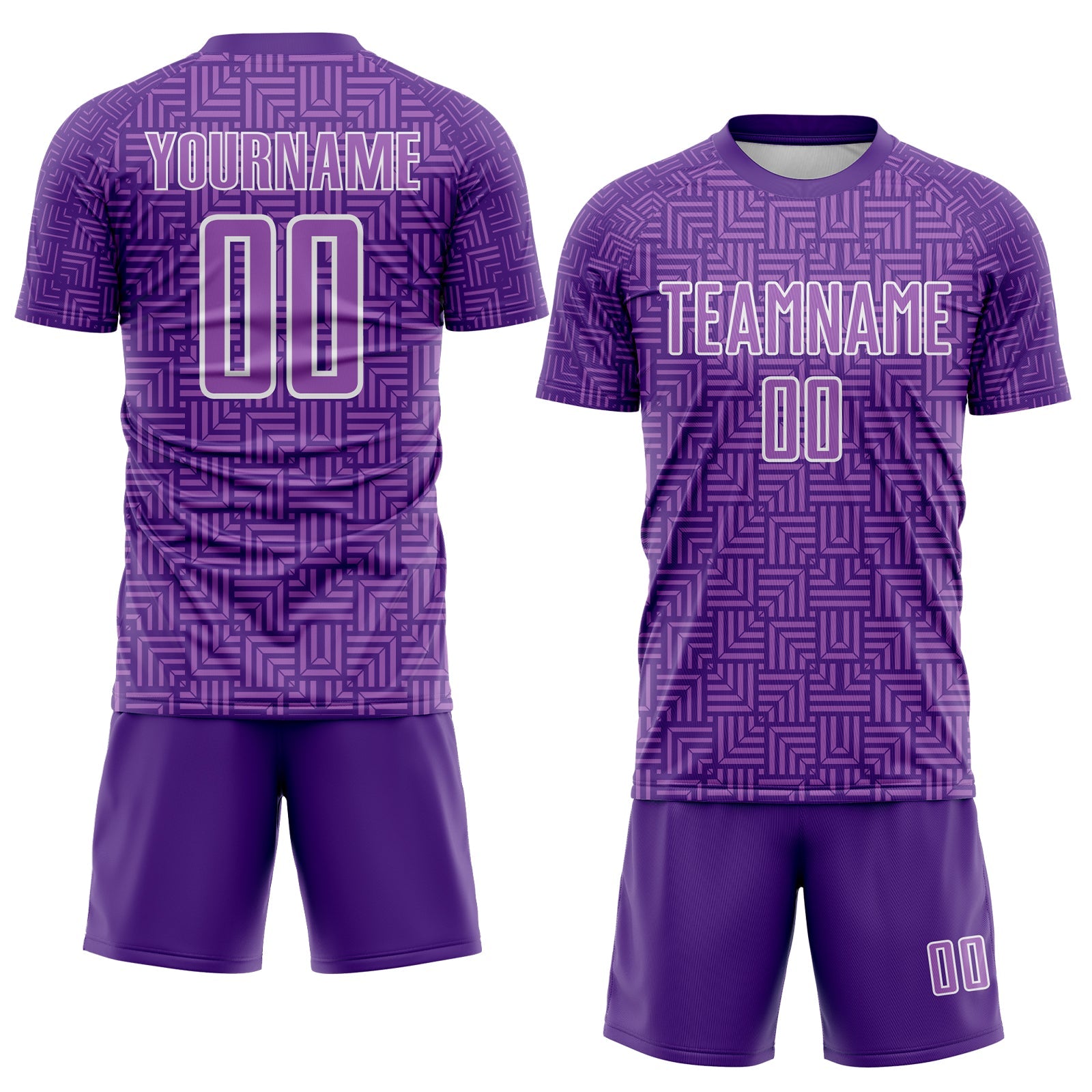 Custom Purple Medium Purple-White Geometric Maze Interlocking Square Sports Sublimation Soccer Uniform Jersey view 2
