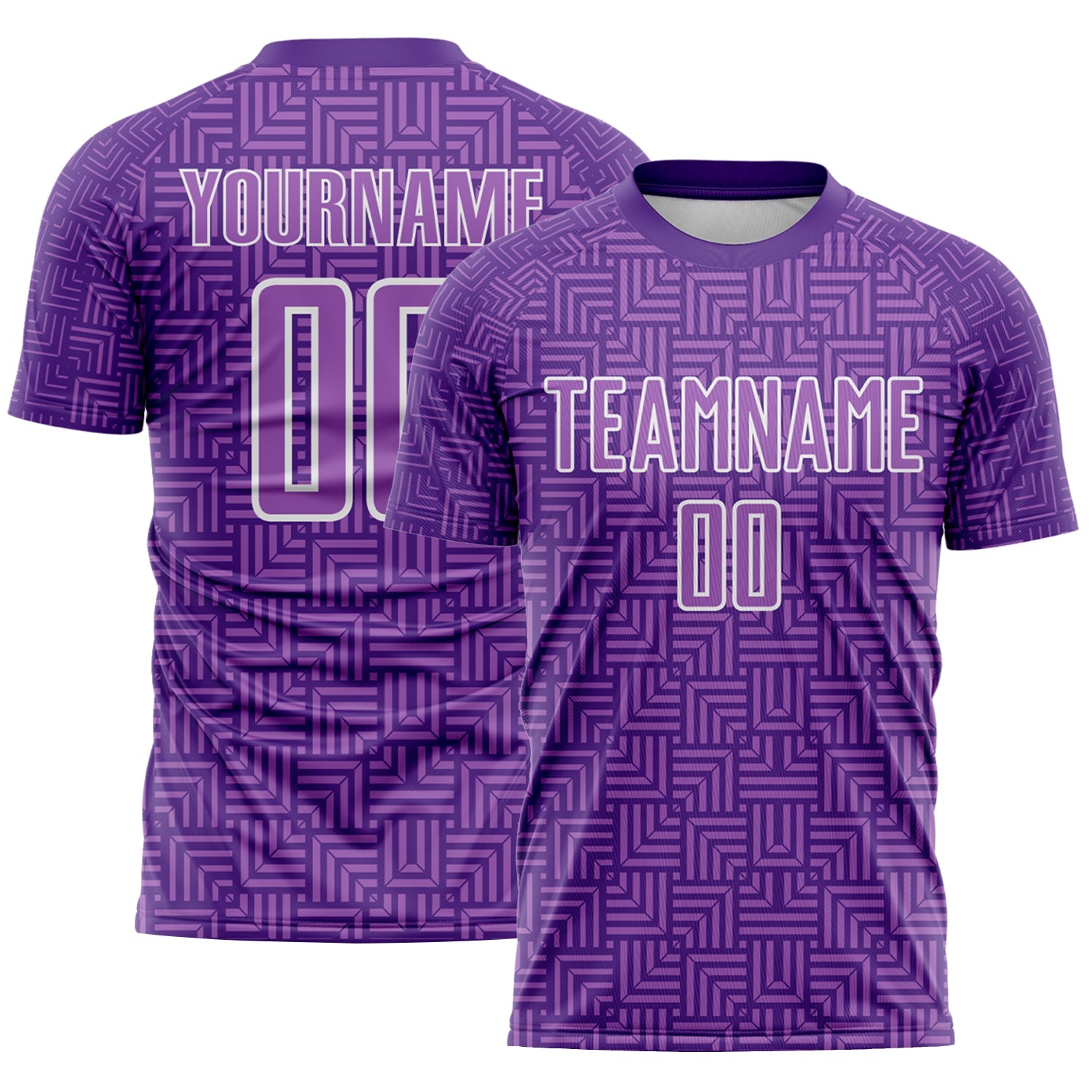 Custom Purple Medium Purple-White Geometric Maze Interlocking Square Sports Sublimation Soccer Uniform Jersey - Main View