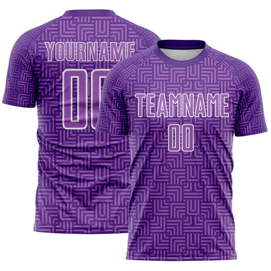 Custom Purple Medium Purple-White Geometric Maze Interlocking Square Sports Sublimation Soccer Uniform Jersey - Main View