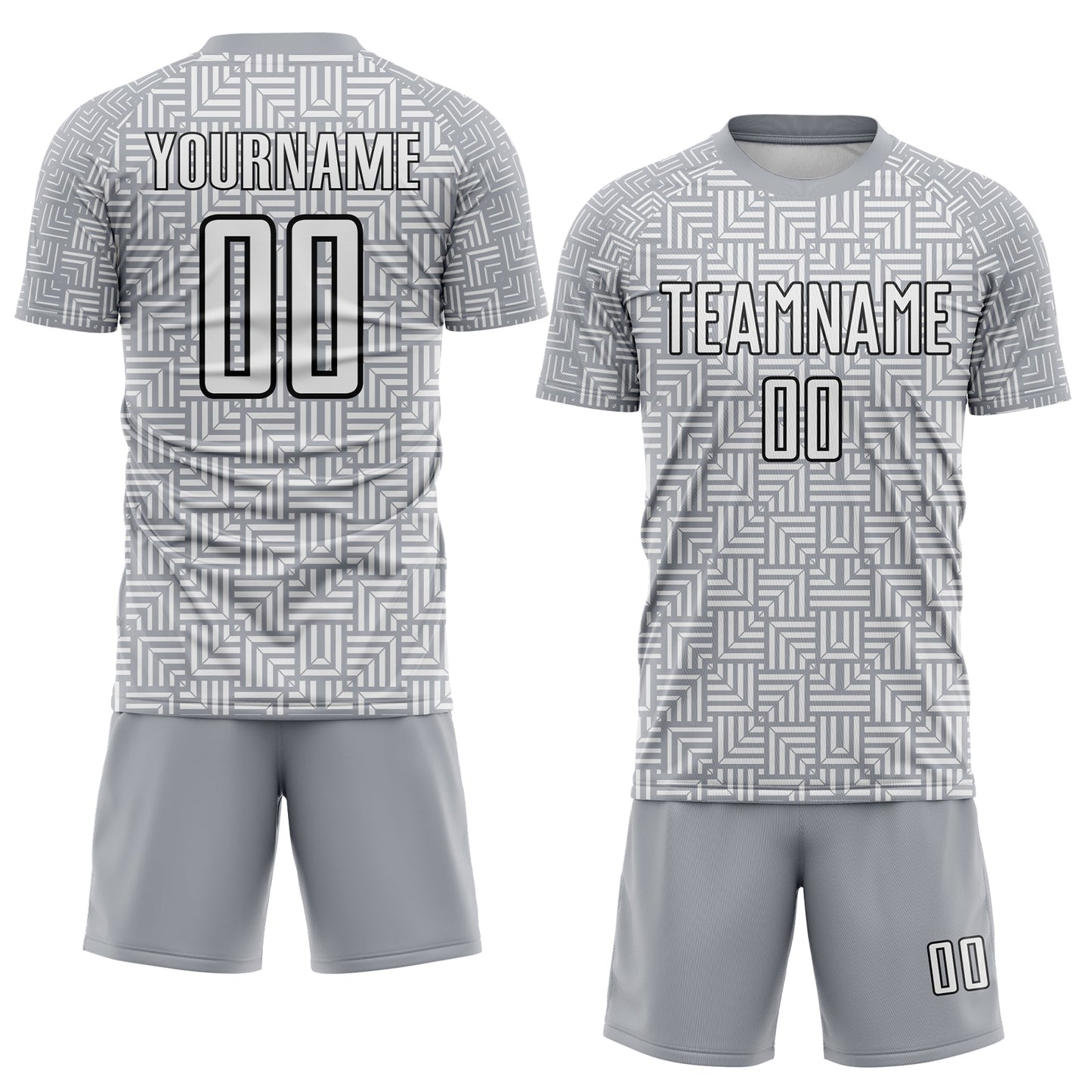 Custom Gray White-Black Geometric Maze Interlocking Square Sports Sublimation Soccer Uniform Jersey view 2