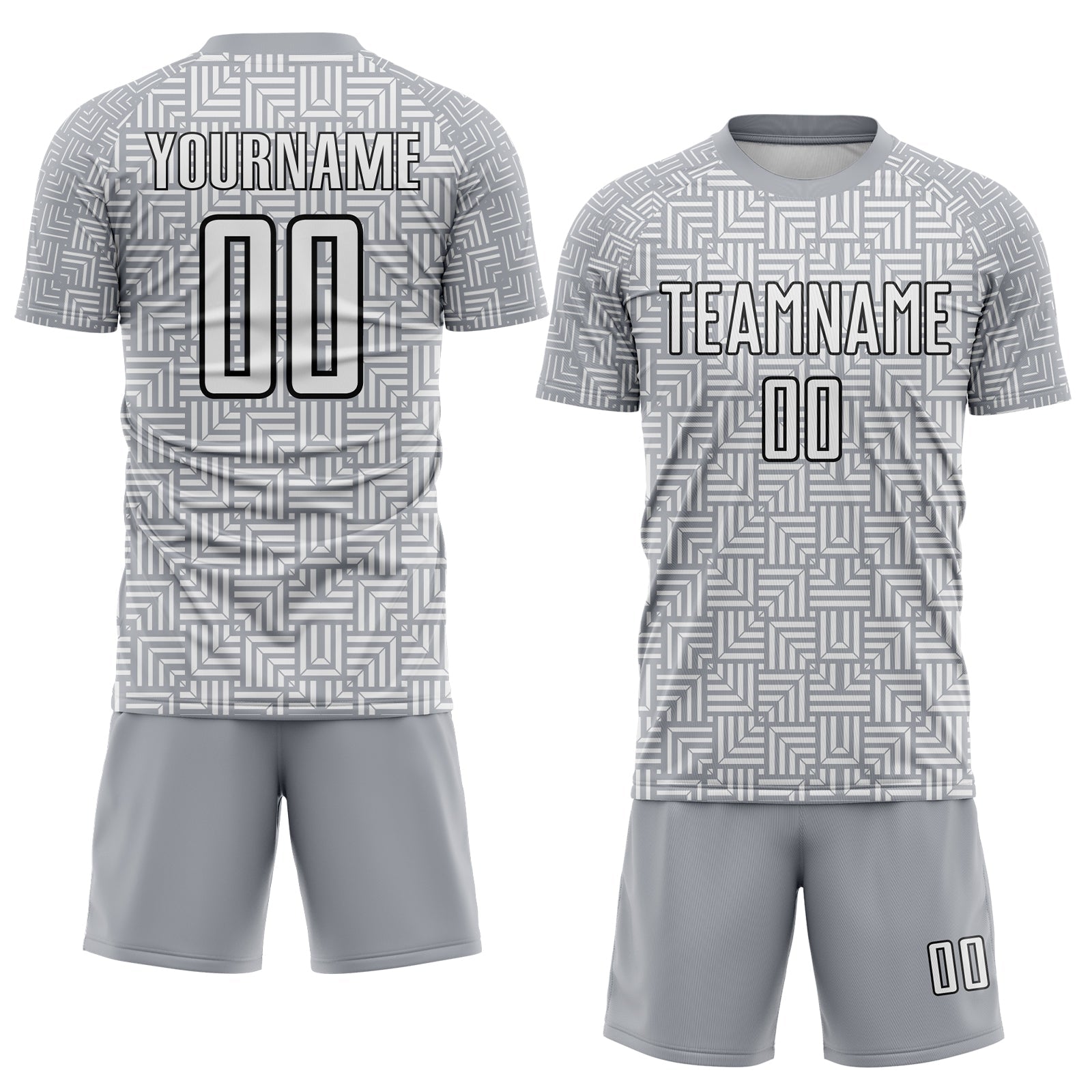 Custom Gray White-Black Geometric Maze Interlocking Square Sports Sublimation Soccer Uniform Jersey view 2