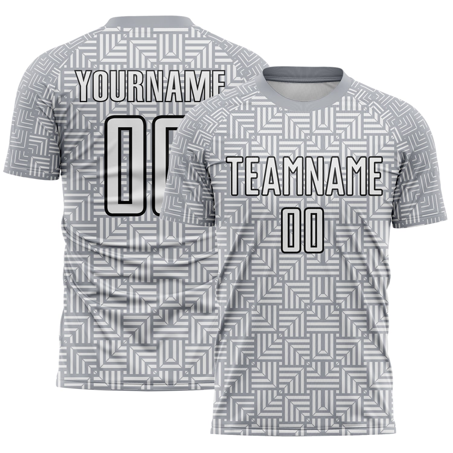 Custom Gray White-Black Geometric Maze Interlocking Square Sports Sublimation Soccer Uniform Jersey - Main View