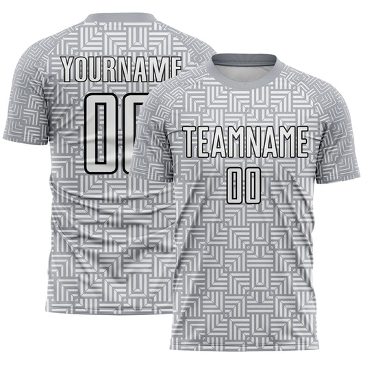 Custom Gray White-Black Geometric Maze Interlocking Square Sports Sublimation Soccer Uniform Jersey - Main View