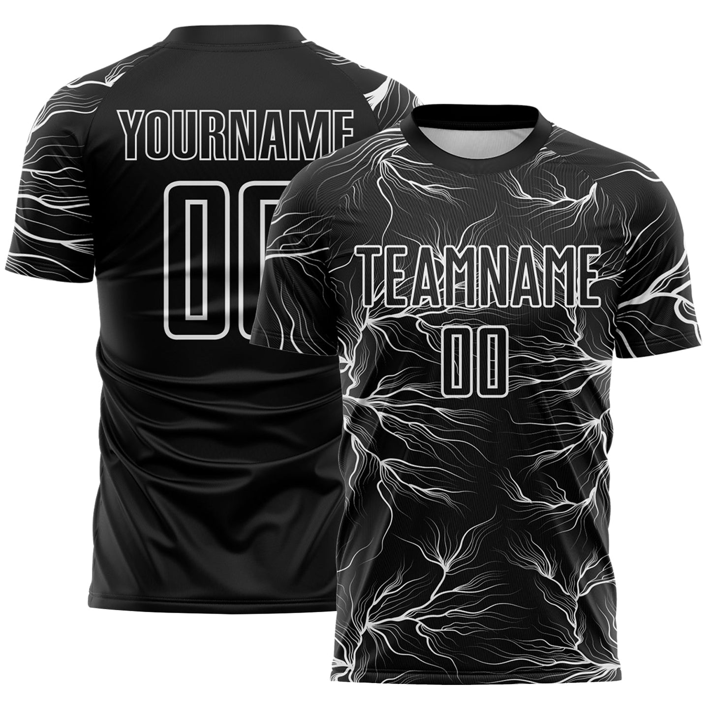 Custom Black White Lightning Electric Veins Sublimation Soccer Uniform Jersey - Main View