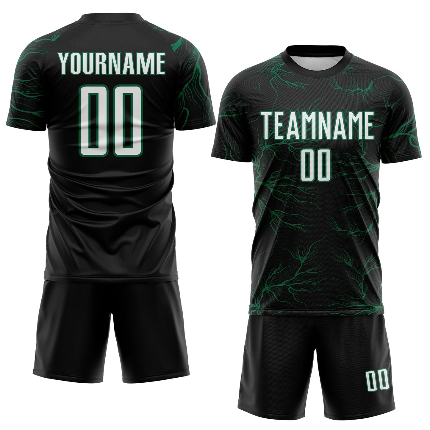 Custom Black White-Kelly Green Lightning Electric Veins Sublimation Soccer Uniform Jersey view 2