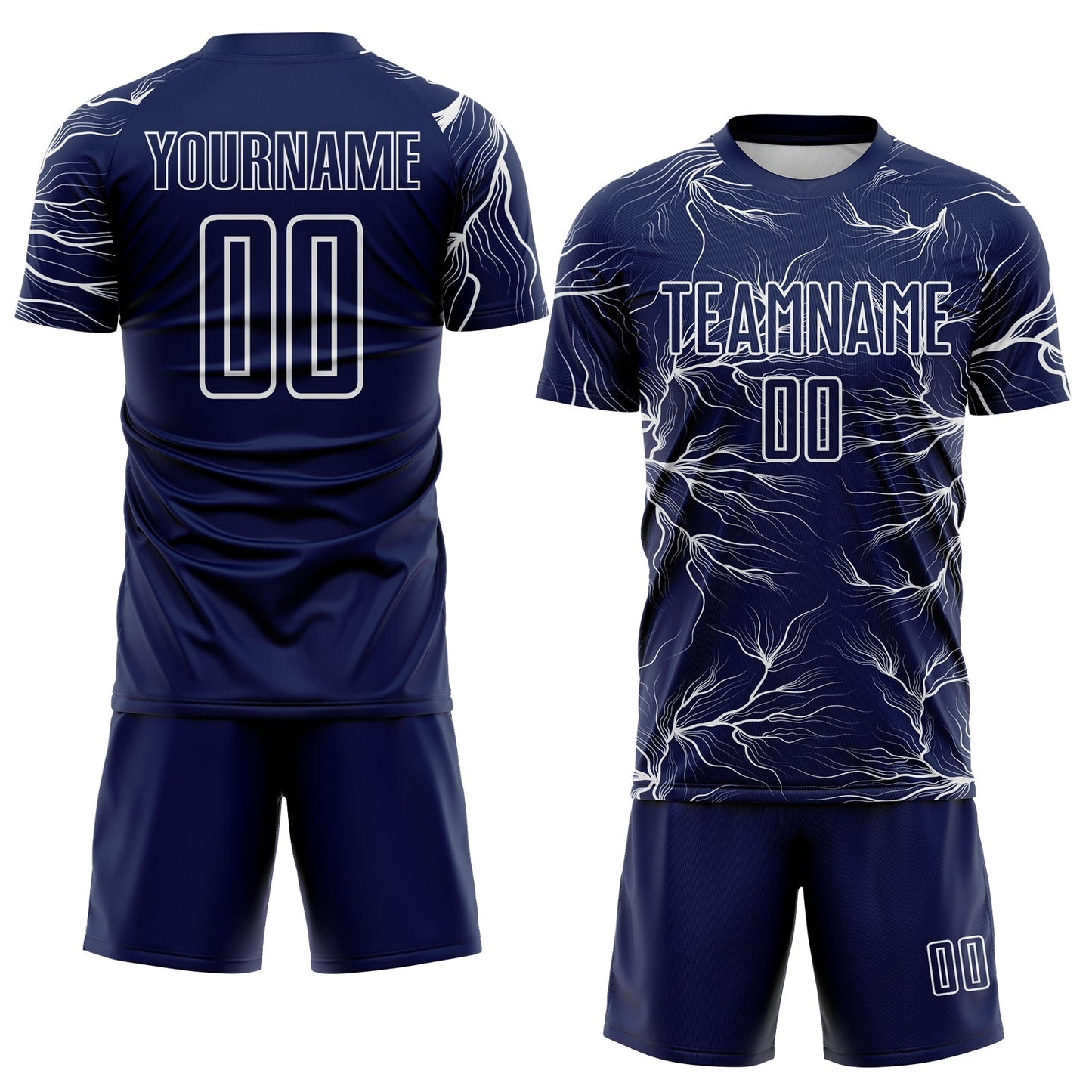 Custom Navy White Lightning Electric Veins Sublimation Soccer Uniform Jersey view 2