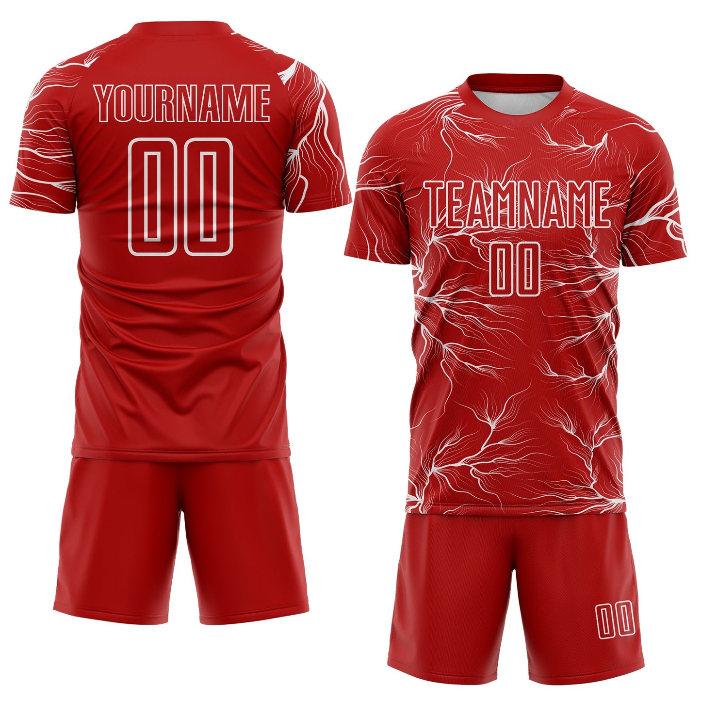 Custom Red White Lightning Electric Veins Sublimation Soccer Uniform Jersey view 2