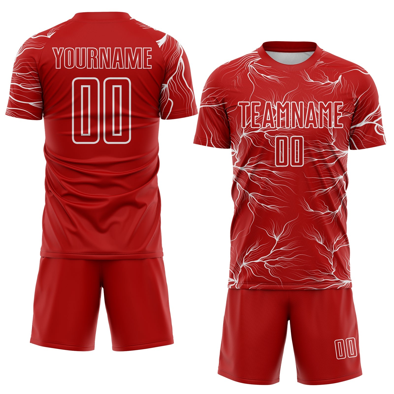 Custom Red White Lightning Electric Veins Sublimation Soccer Uniform Jersey view 2
