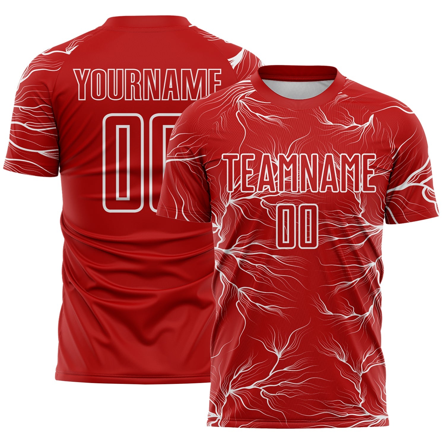 Custom Red White Lightning Electric Veins Sublimation Soccer Uniform Jersey - Main View