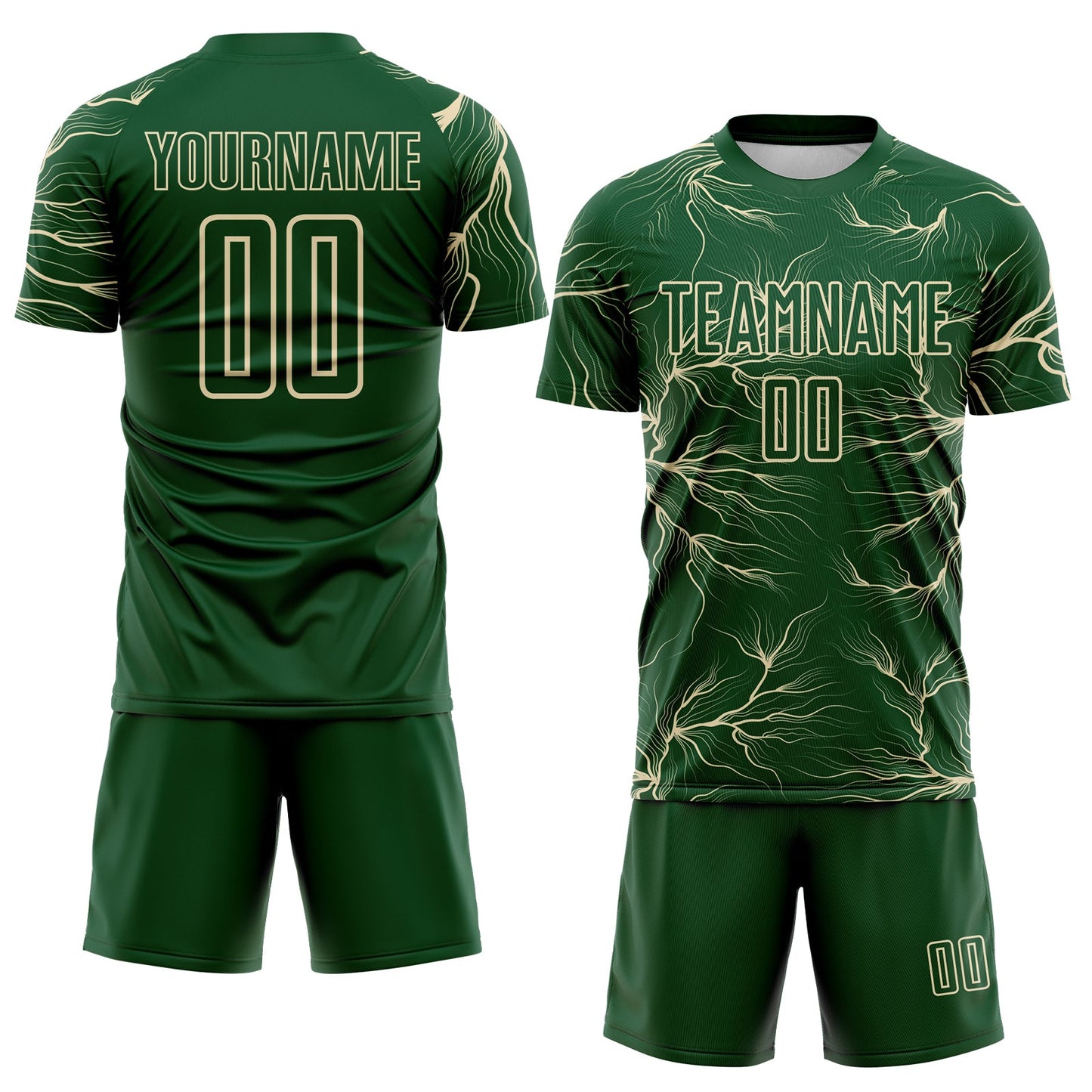 Custom Green Cream Lightning Electric Veins Sublimation Soccer Uniform Jersey view 2