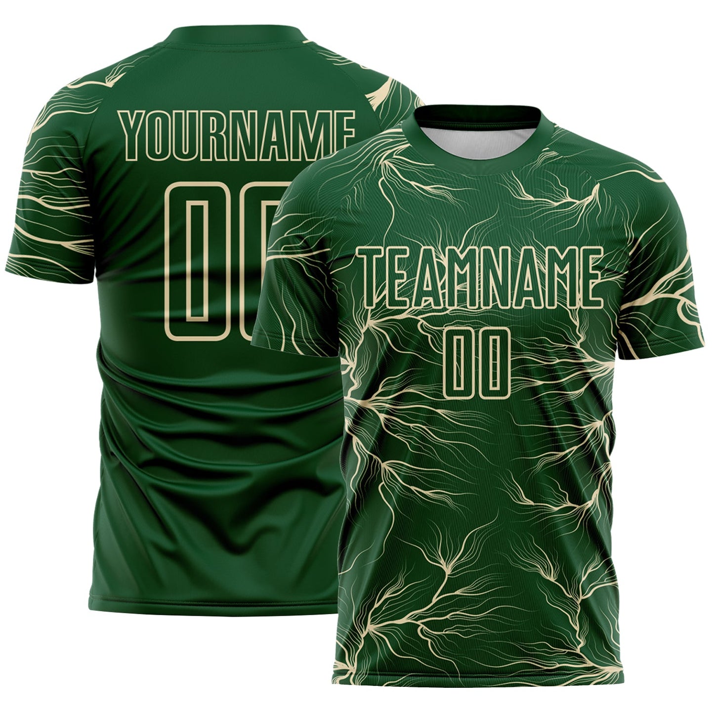 Custom Green Cream Lightning Electric Veins Sublimation Soccer Uniform Jersey - Main View