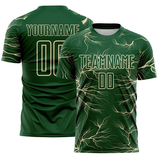 Custom Green Cream Lightning Electric Veins Sublimation Soccer Uniform Jersey - Main View