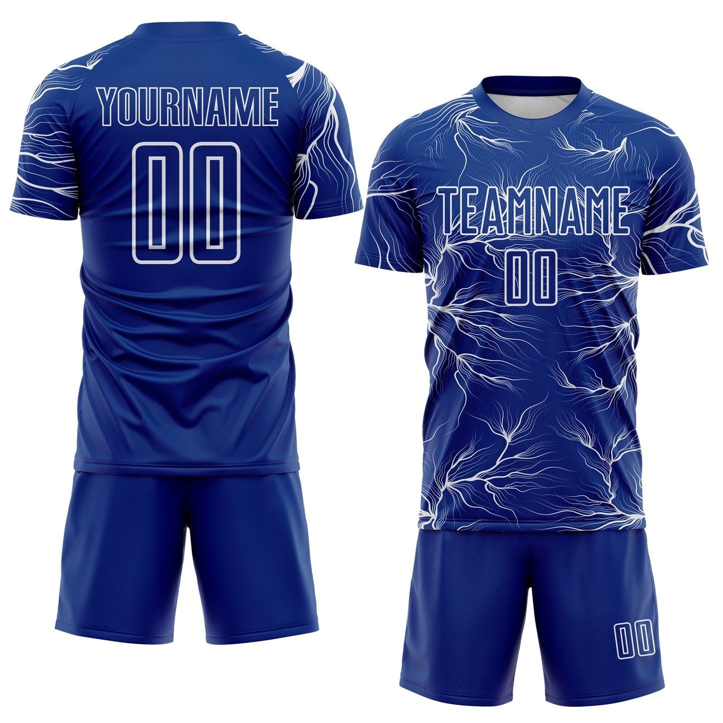 Custom Royal White Lightning Electric Veins Sublimation Soccer Uniform Jersey view 2
