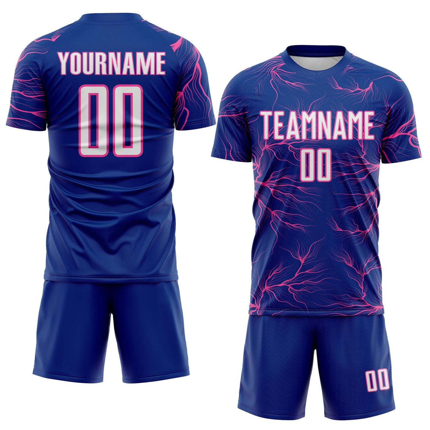 Custom Royal White-Pink Lightning Electric Veins Sublimation Soccer Uniform Jersey view 2