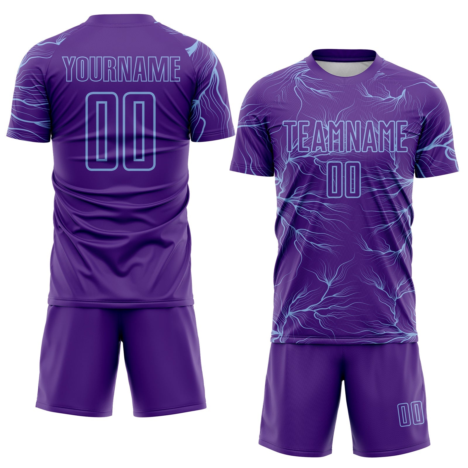 Custom Purple Light Blue Lightning Electric Veins Sublimation Soccer Uniform Jersey view 2