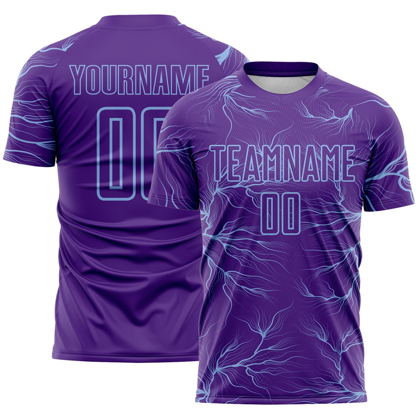 Custom Purple Light Blue Lightning Electric Veins Sublimation Soccer Uniform Jersey - Main View
