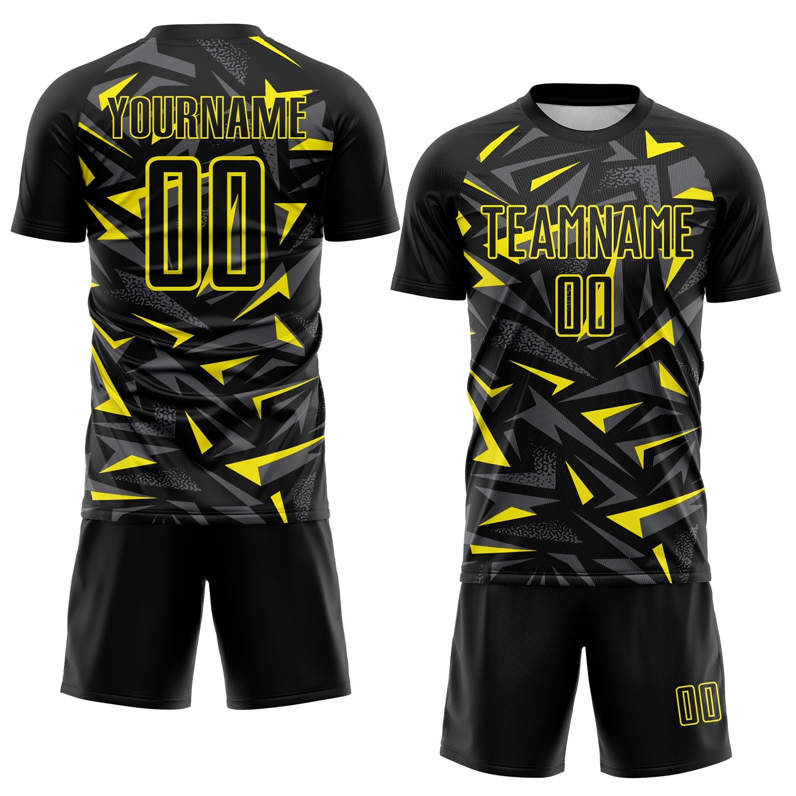 Custom Black Light Yellow-Steel Gray Cyber Mecha E-sport Geometric Shards Spike Sublimation Soccer Uniform Jersey view 2