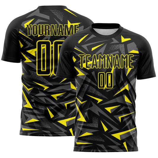 Custom Black Light Yellow-Steel Gray Cyber Mecha E-sport Geometric Shards Spike Sublimation Soccer Uniform Jersey - Main View