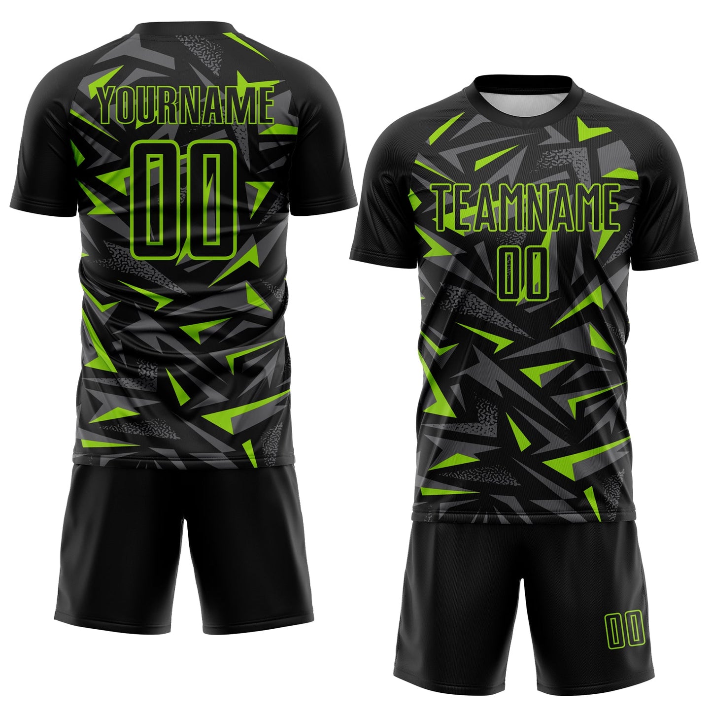Custom Black Neon Green-Steel Gray Cyber Mecha E-sport Geometric Shards Spike Sublimation Soccer Uniform Jersey view 2