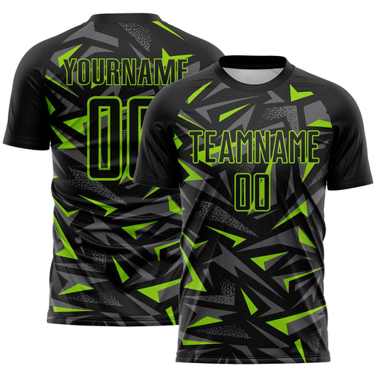 Custom Black Neon Green-Steel Gray Cyber Mecha E-sport Geometric Shards Spike Sublimation Soccer Uniform Jersey - Main View