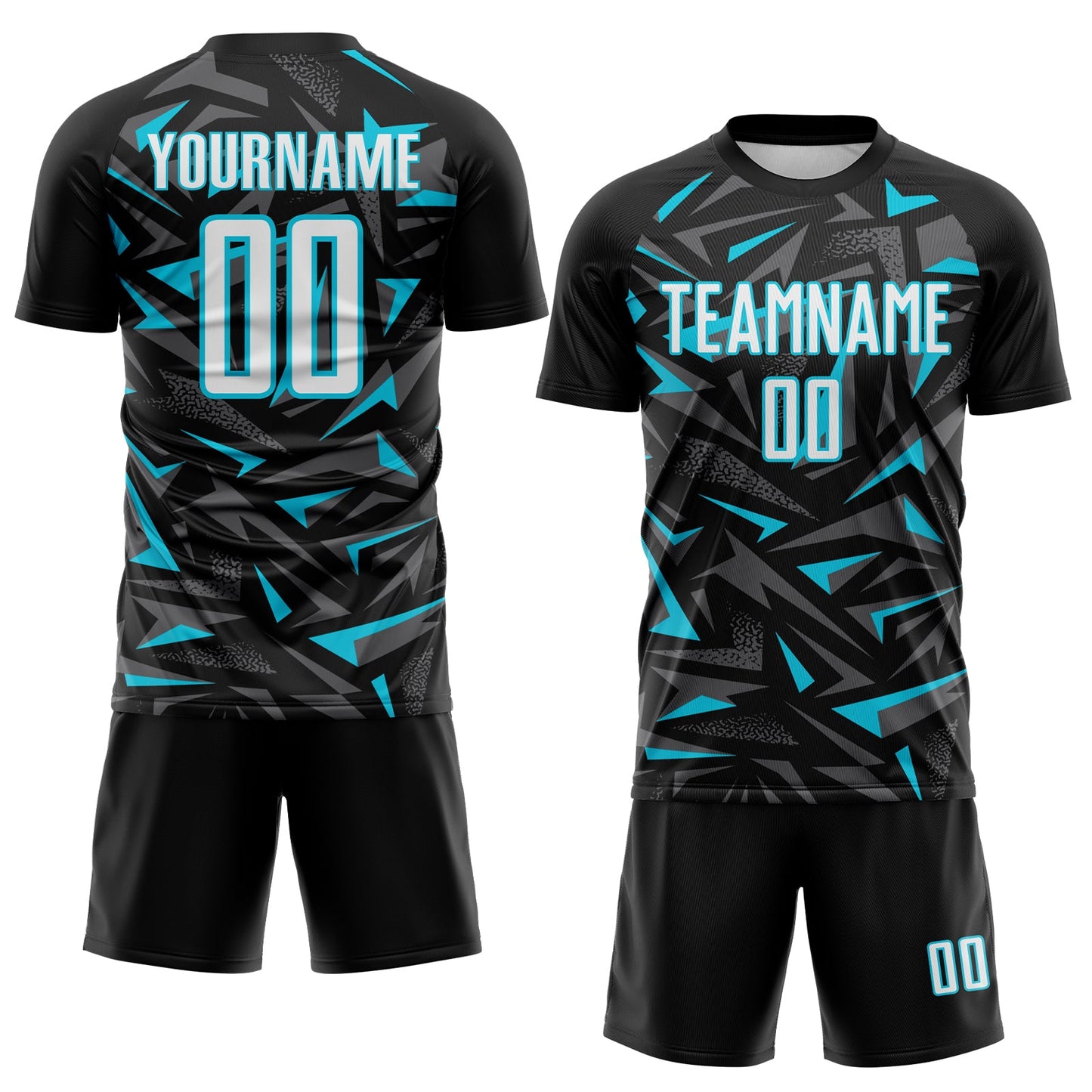 Custom Black White Lakes Blue-Steel Gray Cyber Mecha E-sport Geometric Shards Spike Sublimation Soccer Uniform Jersey view 2
