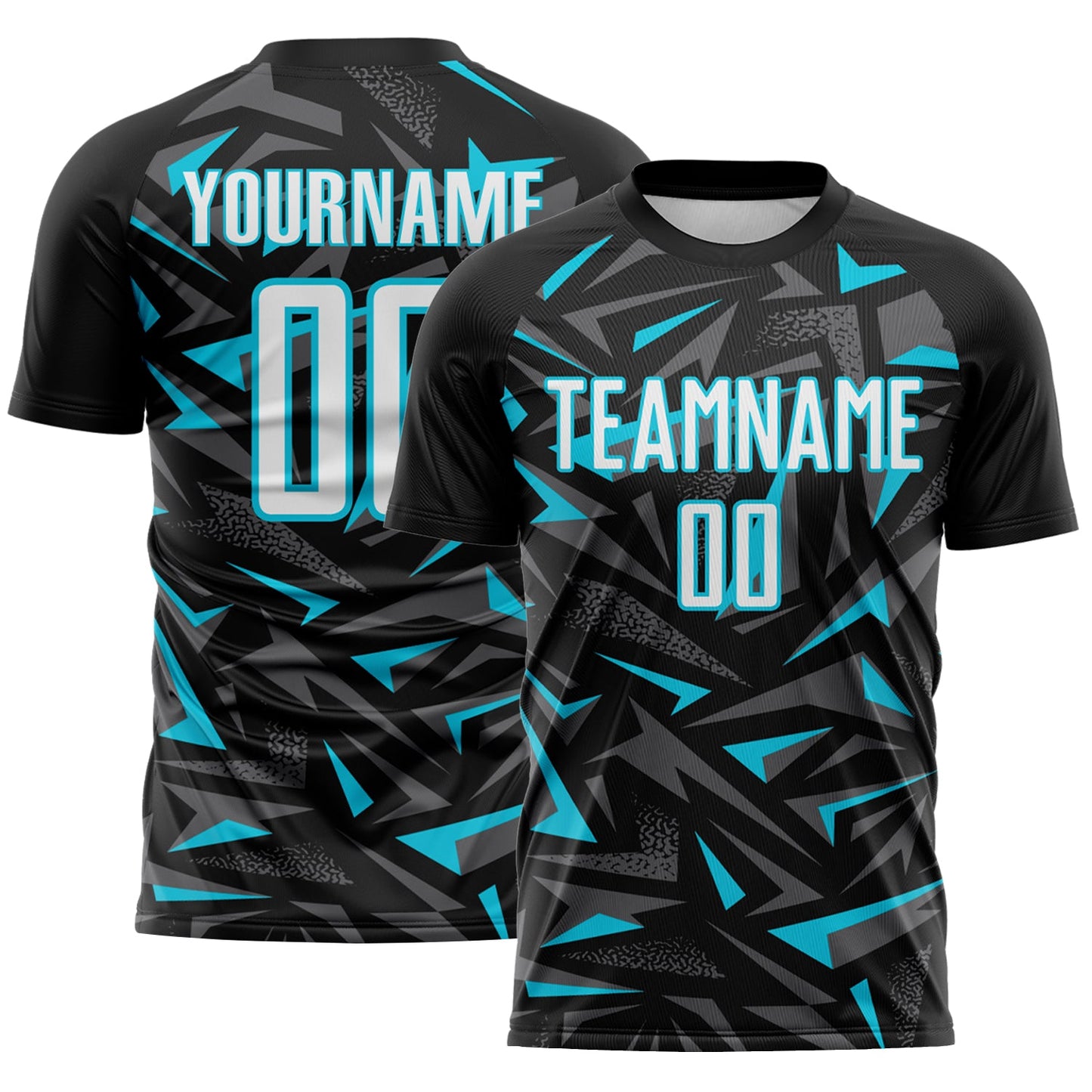 Custom Black White Lakes Blue-Steel Gray Cyber Mecha E-sport Geometric Shards Spike Sublimation Soccer Uniform Jersey - Main View