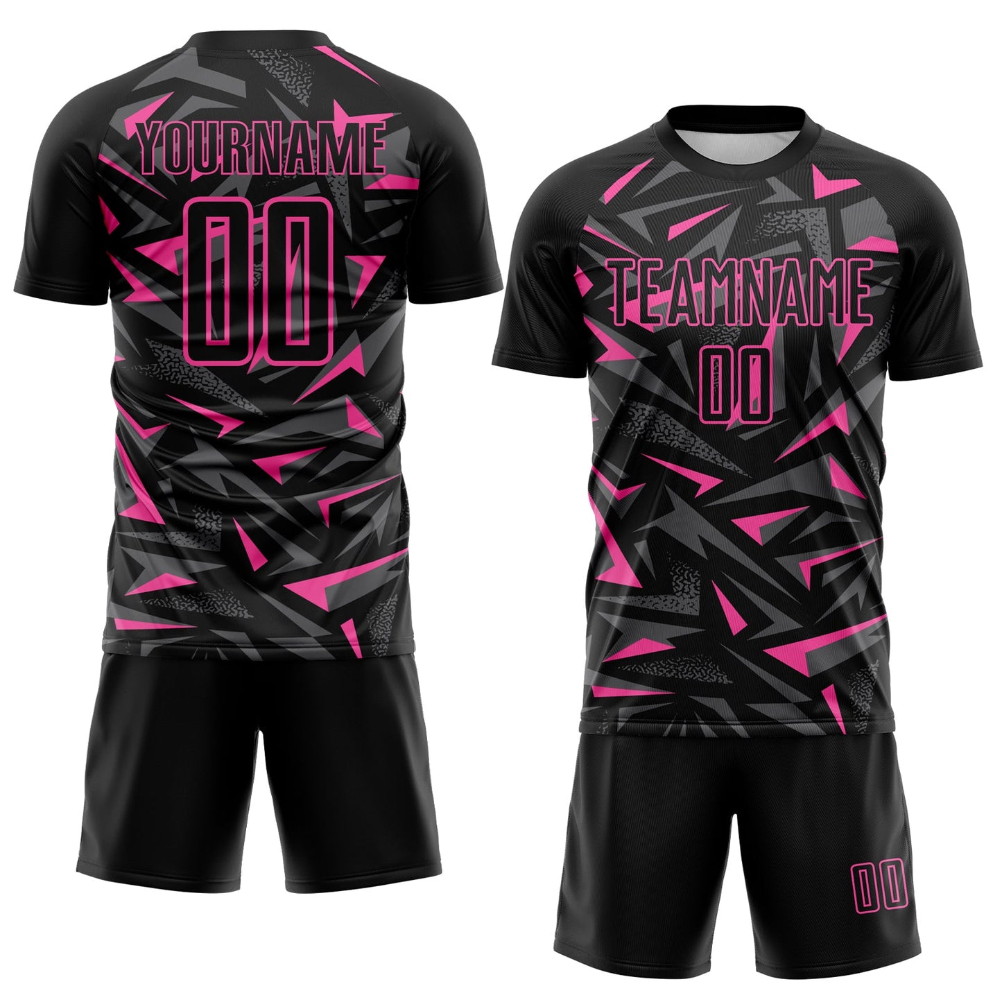 Custom Black Pink-Steel Gray Cyber Mecha E-sport Geometric Shards Spike Sublimation Soccer Uniform Jersey view 2