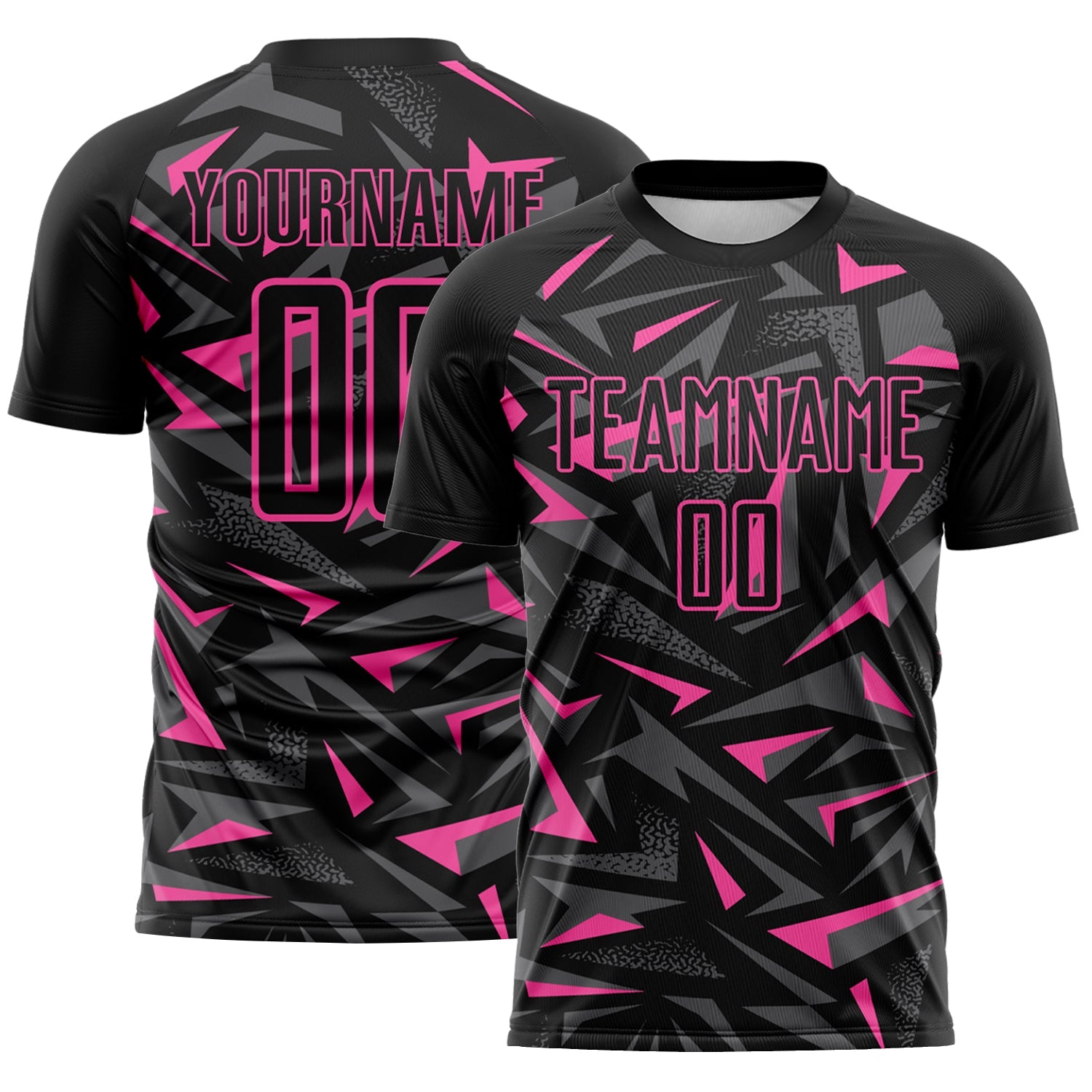 Custom Black Pink-Steel Gray Cyber Mecha E-sport Geometric Shards Spike Sublimation Soccer Uniform Jersey - Main View