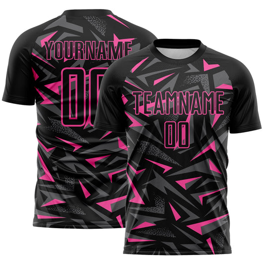 Custom Black Pink-Steel Gray Cyber Mecha E-sport Geometric Shards Spike Sublimation Soccer Uniform Jersey - Main View