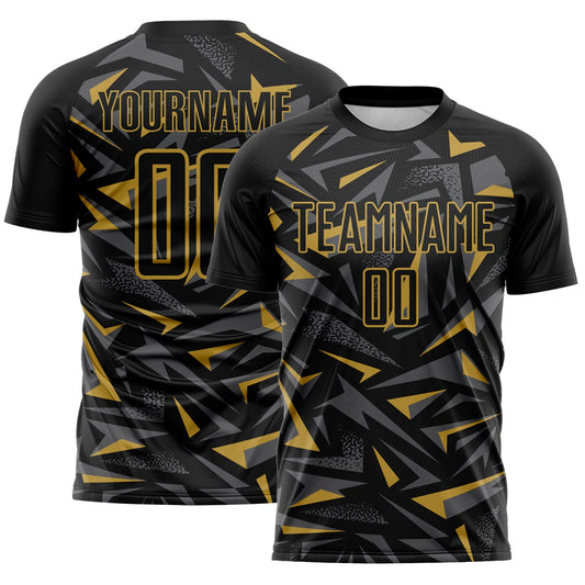 Custom Black Old Gold-Steel Gray Cyber Mecha E-sport Geometric Shards Spike Sublimation Soccer Uniform Jersey - Main View