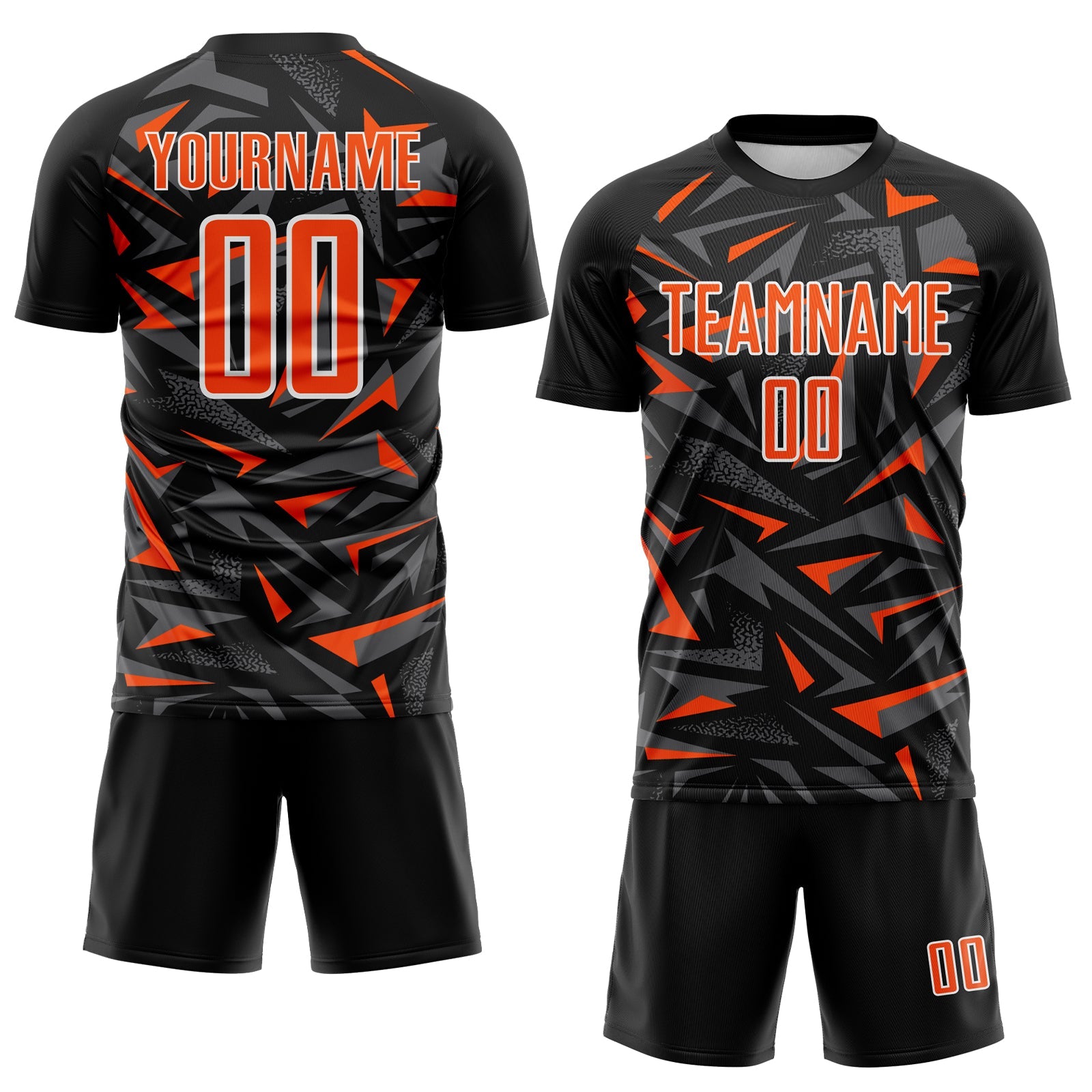 Custom Black Orange Steel Gray-White Cyber Mecha E-sport Geometric Shards Spike Sublimation Soccer Uniform Jersey view 2