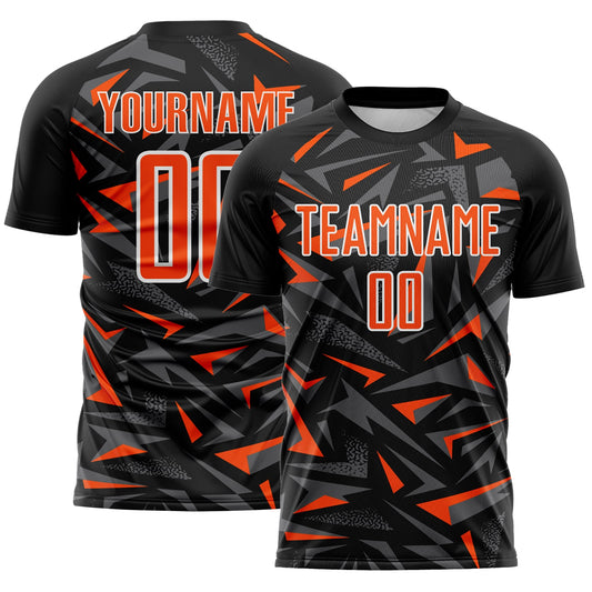 Custom Black Orange Steel Gray-White Cyber Mecha E-sport Geometric Shards Spike Sublimation Soccer Uniform Jersey - Main View