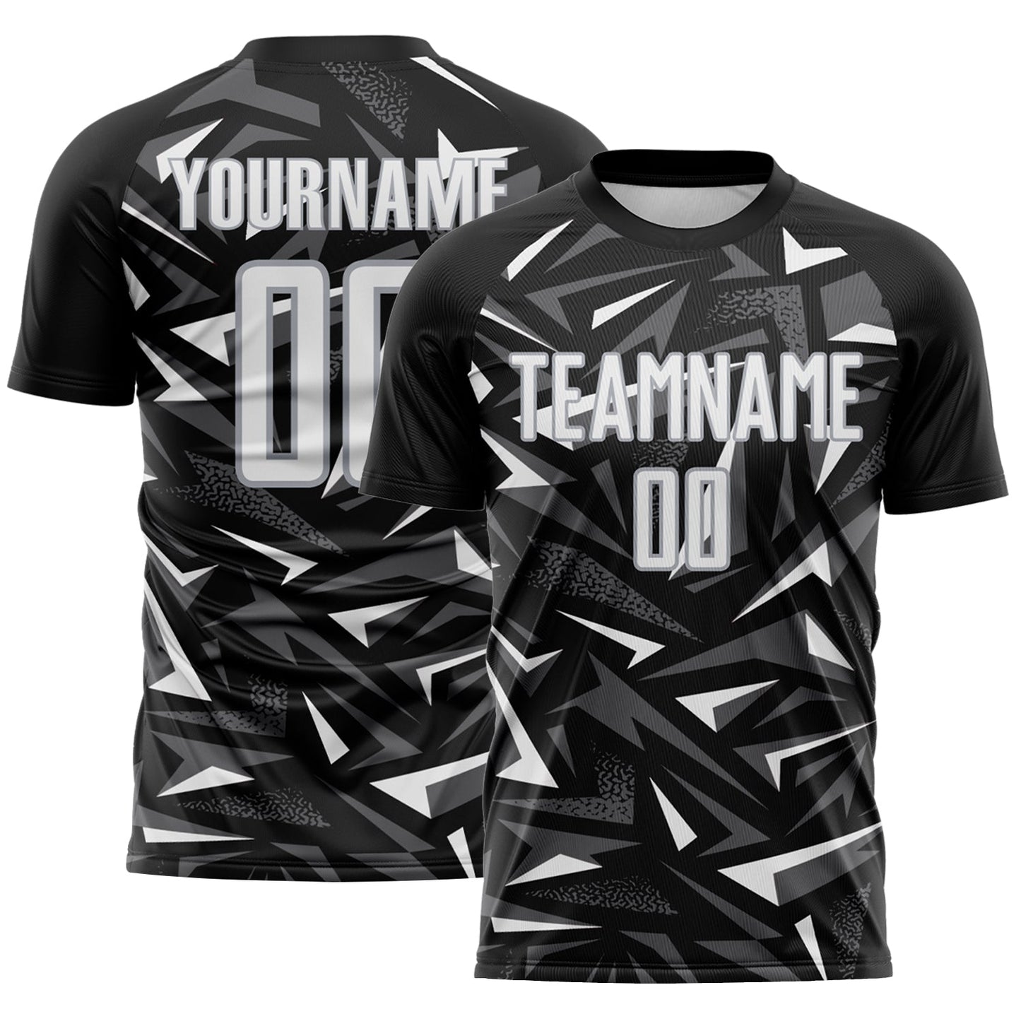 Custom Black White Steel Gray-Gray Cyber Mecha E-sport Geometric Shards Spike Sublimation Soccer Uniform Jersey - Main View