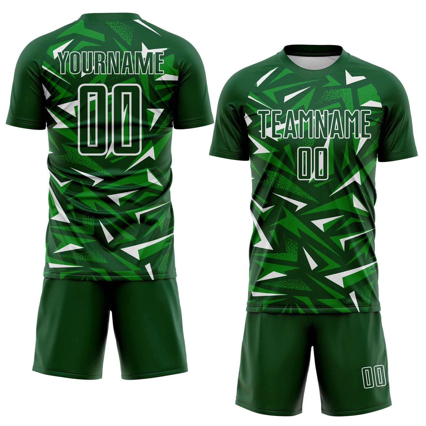 Custom Green Grass Green-White Cyber Mecha E-sport Geometric Shards Spike Sublimation Soccer Uniform Jersey view 2